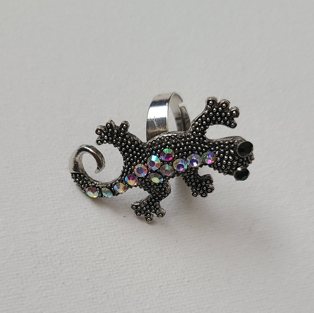 Adjustable Lizard Heavy Silver Ring